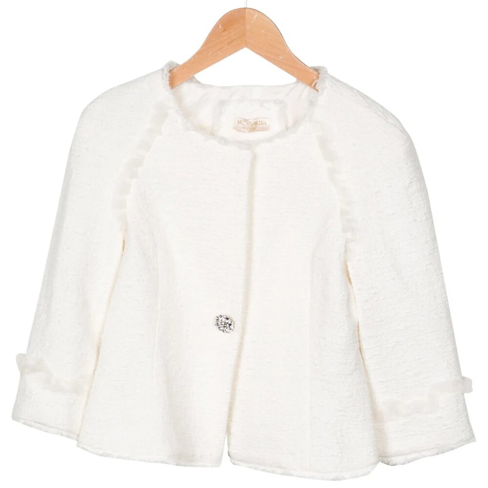 Monnalisa Girls Beautiful Ivory White Cropped Jacket Size 10